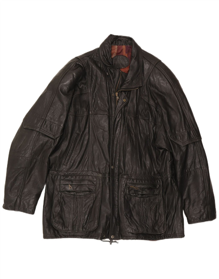 Vintage chaqueta de cuero para hombre Reino Unido 44 2XL cuero negro