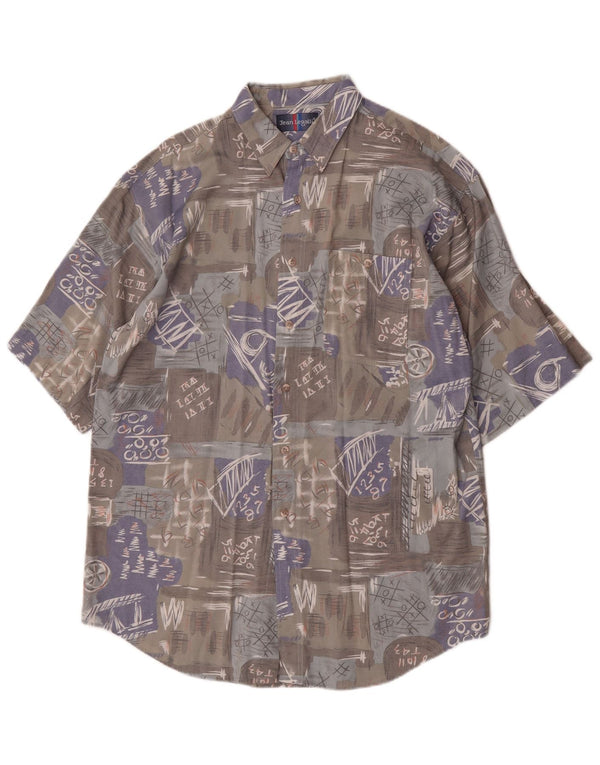Jean Legalli Camisa gráfica de manga corta para hombre, talla 41/42, grande, gris