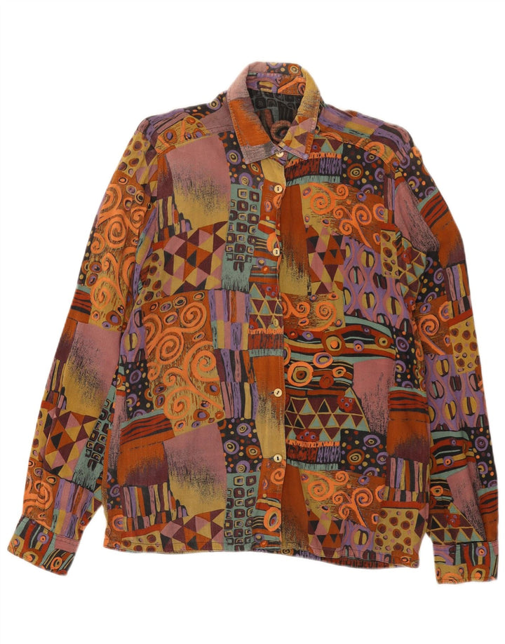 Vintage mujer camisa blusa Reino Unido 12 medio multicolor geométrico