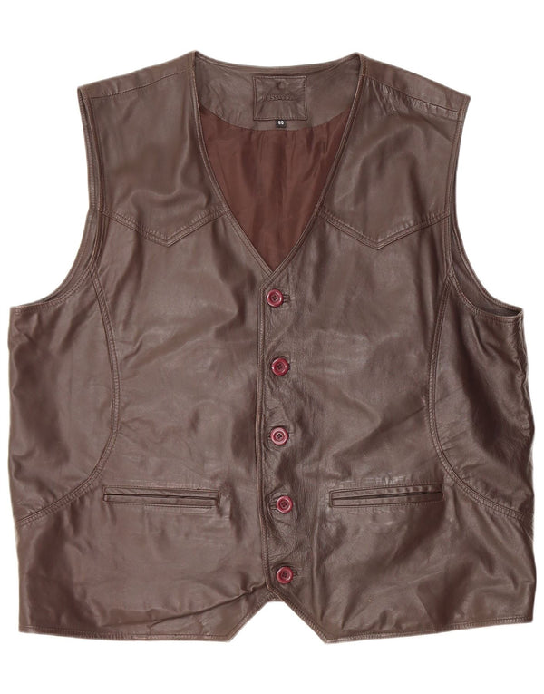 Chaleco de cuero vintage para hombre IT 60 3XL cuero marrón