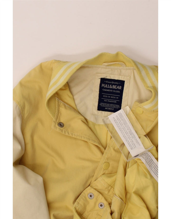PULL & BEAR Mens Varsity Jacket UK 38 Medium Yellow Colourblock Cotton Vintage Pull & Bear and Second-Hand Pull & Bear from Messina Hembry 