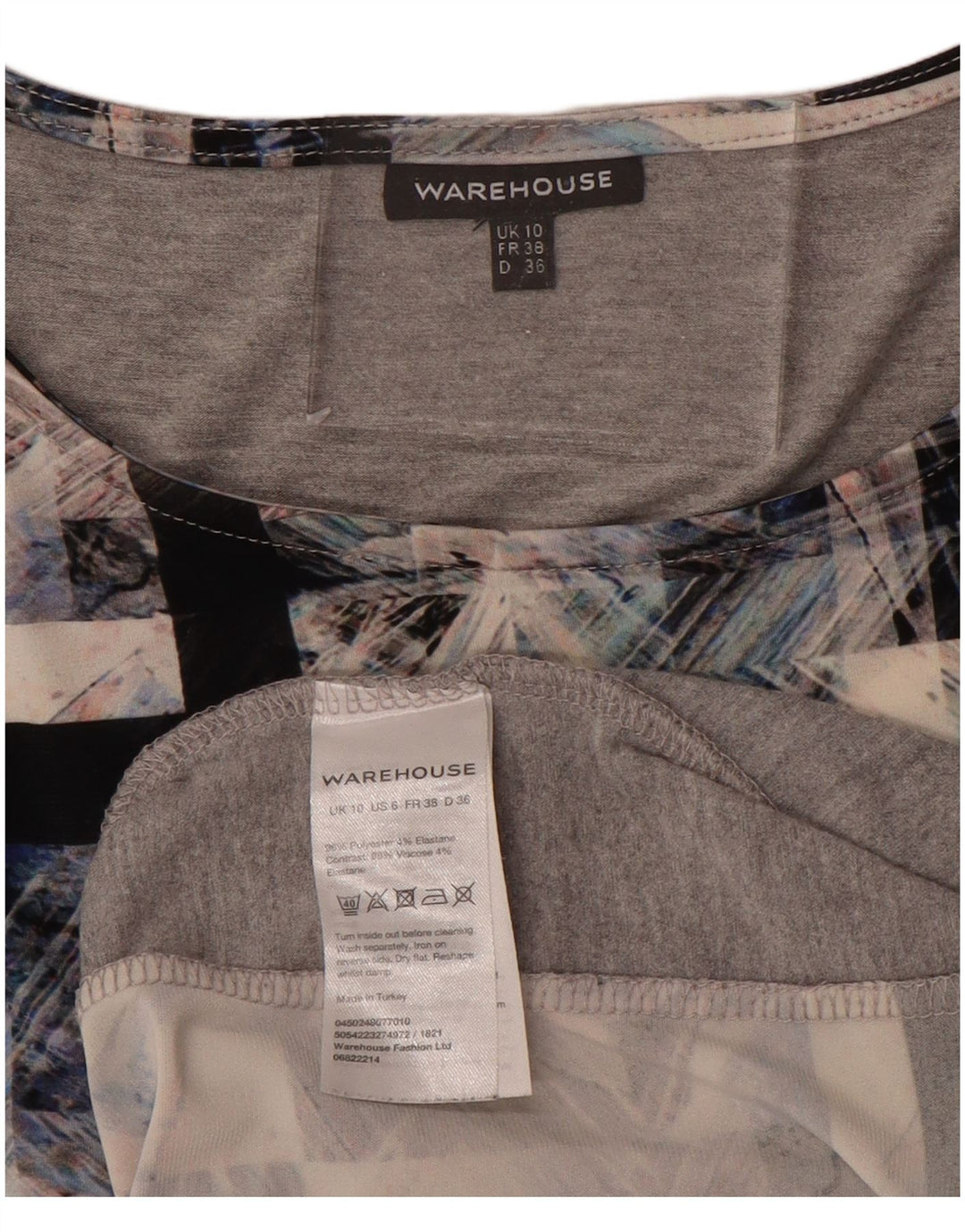 WAREHOUSE Womens Abstract Pattern Oversized Basic Dress UK 10 Small Grey