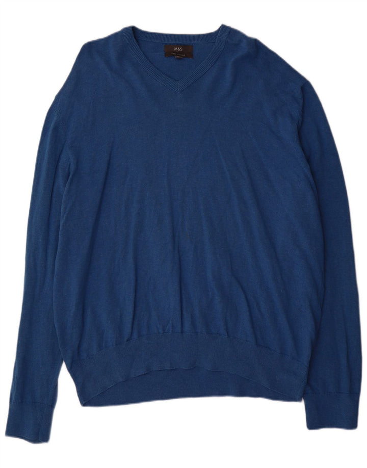 Marks & Spencer - Jersey con cuello en V para hombre, talla 3XL, algodón azul