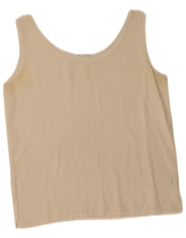 Vintage mujer crop chaleco top Reino Unido 14 seda beige medio