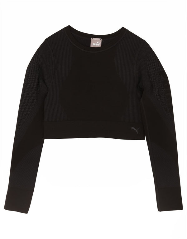 Puma Mujer Crop Top Manga Larga UK 12 Medium Negro Deportes