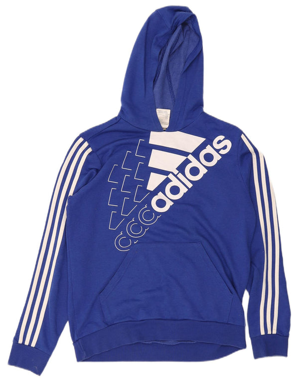 Adidas Boys Graphic Hoodie Jumper 15-16 Years Blue Cotton Sports