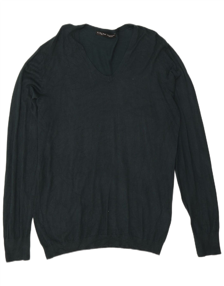 Zara Hombre Jersey Cuello Pico XL Viscosa Verde