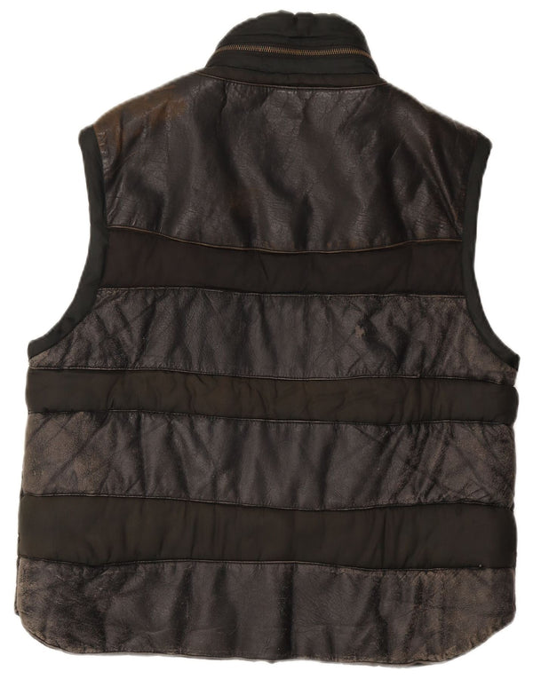 Americanino Chaleco de cuero gráfico para hombre UK 42 XL Bloque de color negro
