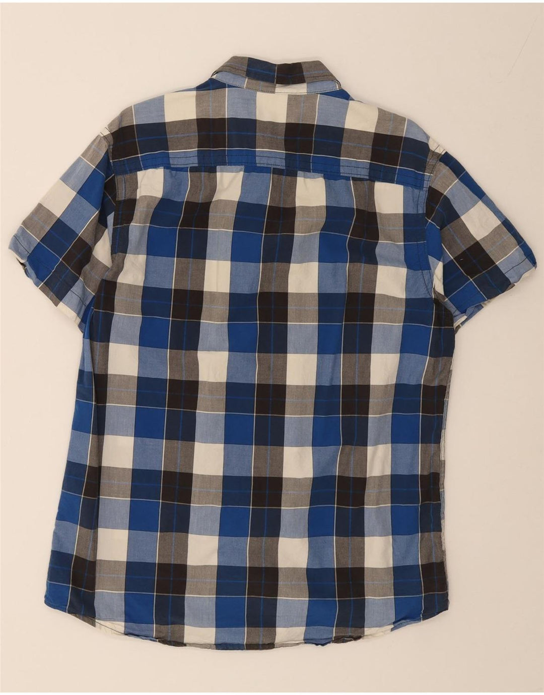JACK & JONES Mens Short Sleeve Shirt XL Blue Check Cotton Vintage Jack & Jones and Second-Hand Jack & Jones from Messina Hembry 