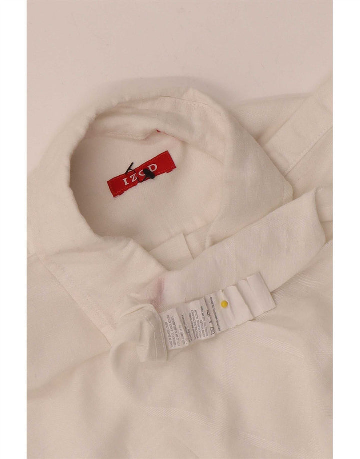 Camisa Izod Hombre Manga Corta Lino Rayas Blanca Mediana