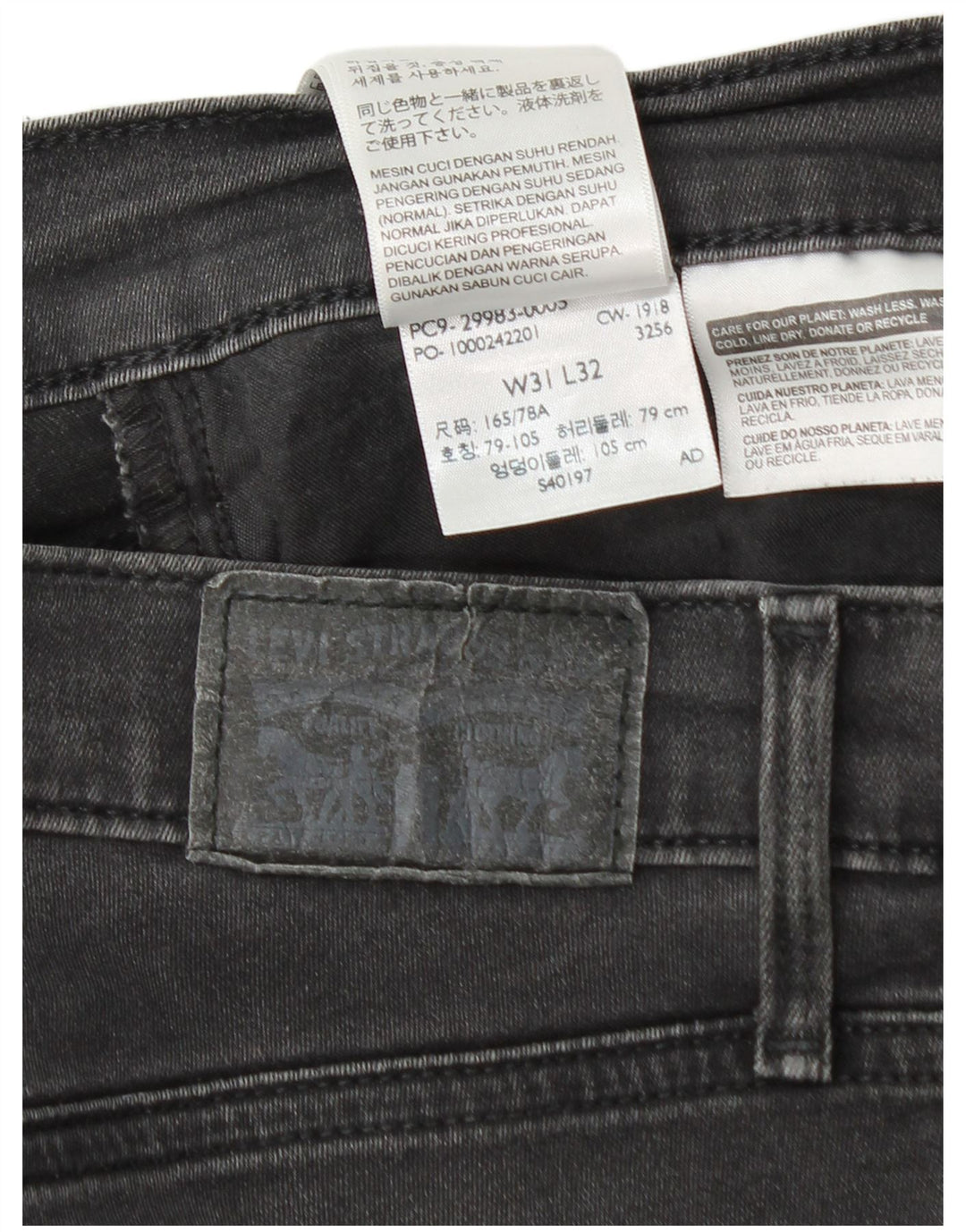 Levi's Hombre 511 Slim Jeans W31 L29 Algodón Negro