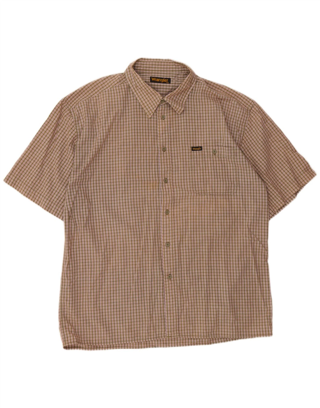 WRANGLER Camisa de manga corta para hombre 2XL Khaki Gingham