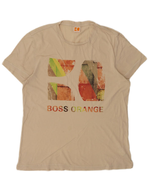 Hugo Boss Hombre Camiseta Gráfica Top Grande Algodón Beige
