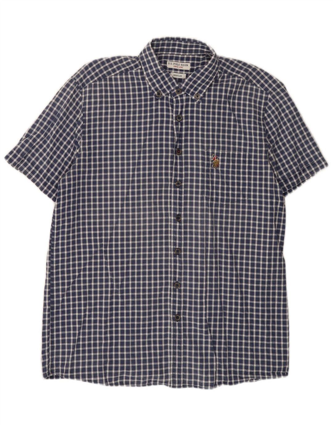 Asociación de Polo de EE. UU. Camisa Regular De Manga Corta Para Hombre Vichy Azul Marino Grande