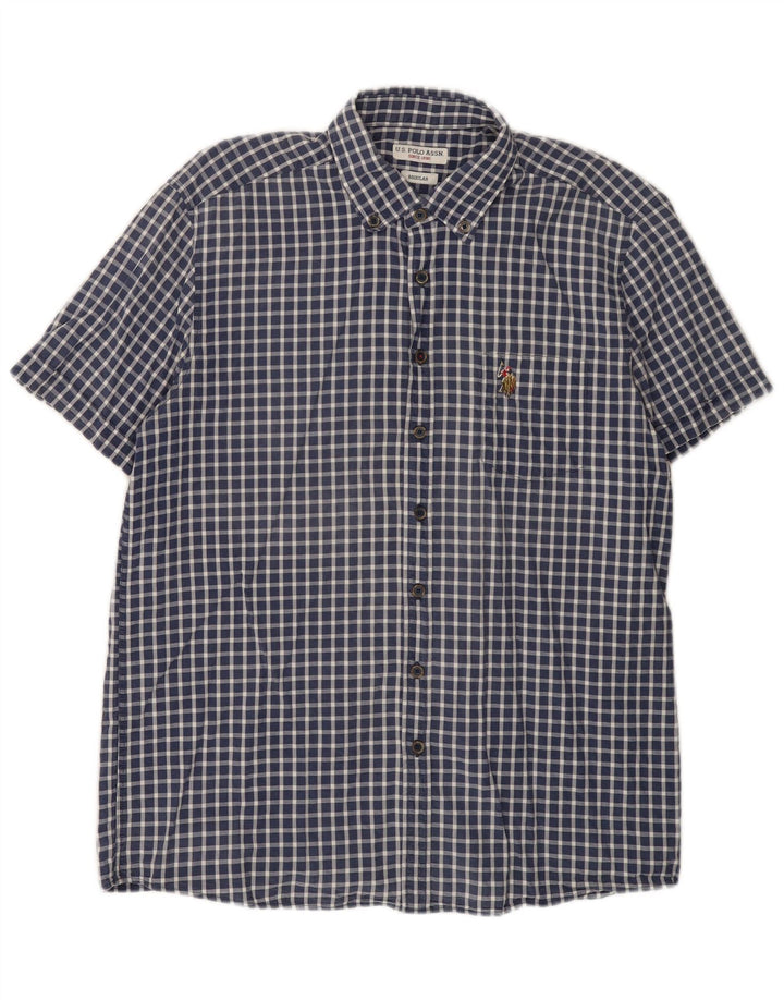 Asociación de Polo de EE. UU. Camisa Regular De Manga Corta Para Hombre Vichy Azul Marino Grande