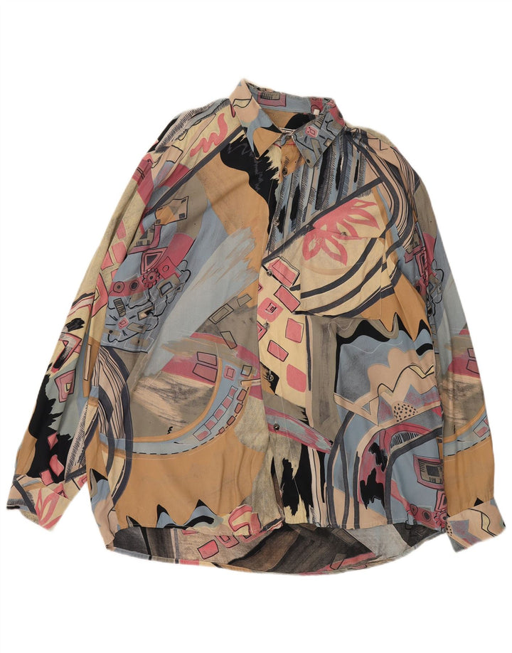 Vintage hombres oversize patrón abstracto camisa grande multicolor retro