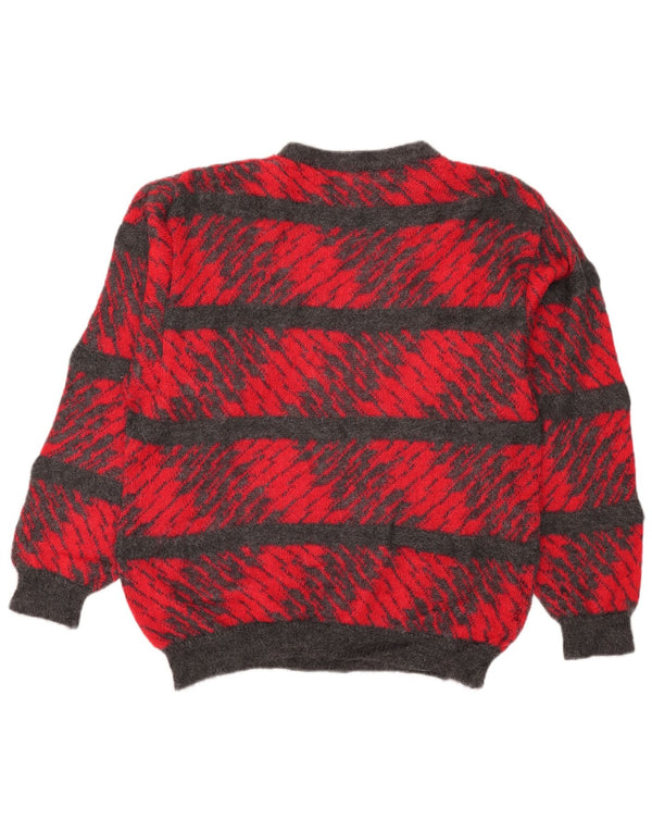 Vintage hombres cuello redondo jersey suéter grande rojo rayas