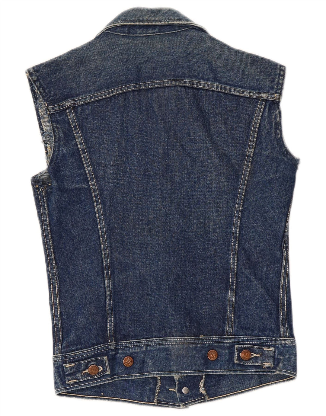 Vintage mujer denim Gilet Reino Unido 8 pequeño algodón azul
