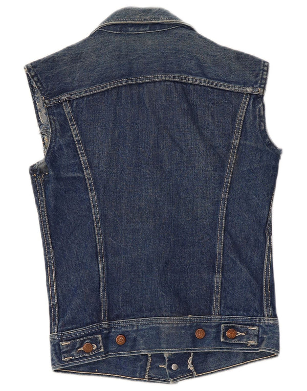 Vintage mujer denim Gilet Reino Unido 8 pequeño algodón azul