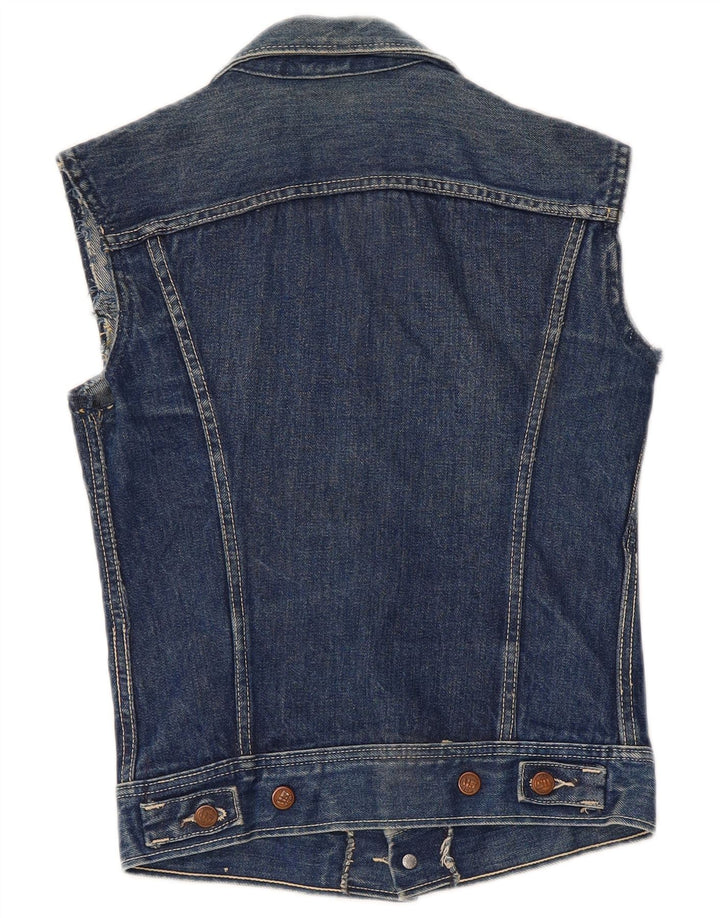 Vintage mujer denim Gilet Reino Unido 8 pequeño algodón azul