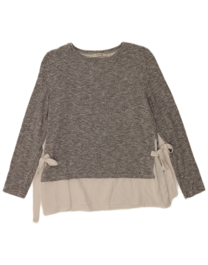 Oasis Top de mujer de manga larga UK 42 Viscosa moteada gris medio