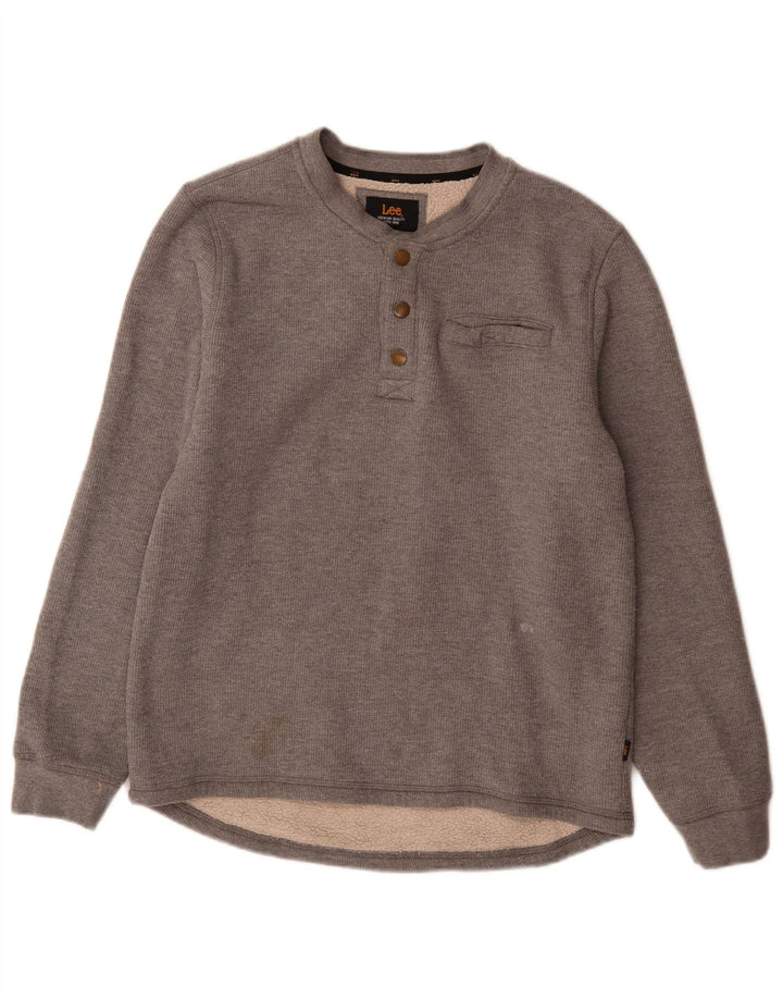 Lee - Sudadera con cuello y botones para hombre, talla pequeña, algodón gris