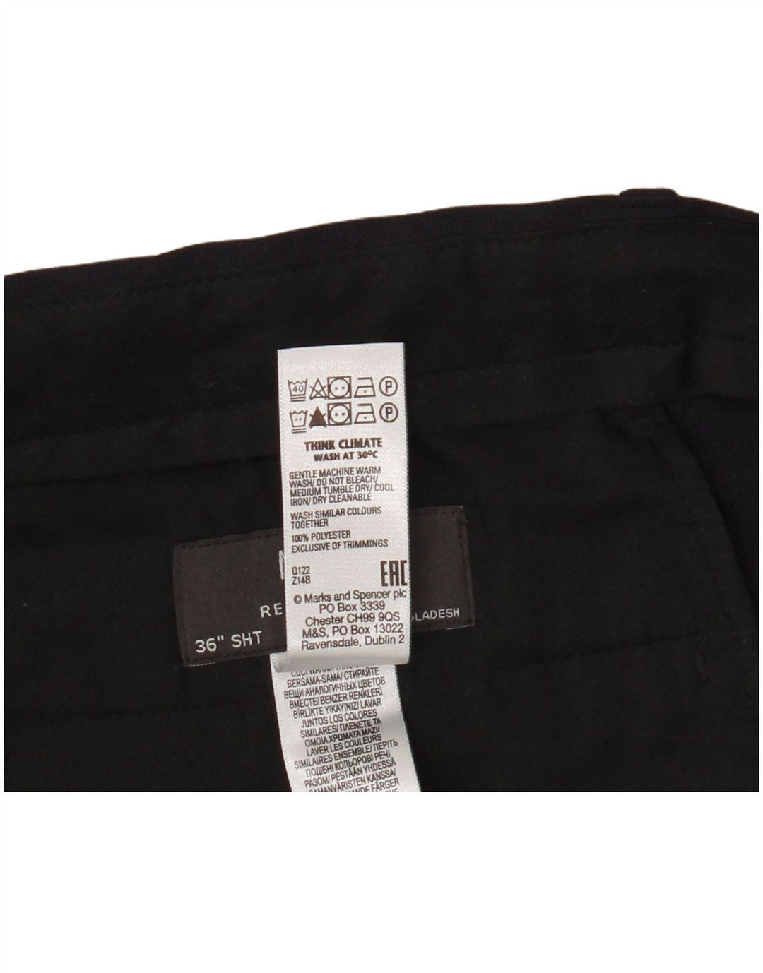 Marks & Spencer Pantalón chino de corte regular para hombre W36 L29 Poliéster azul marino