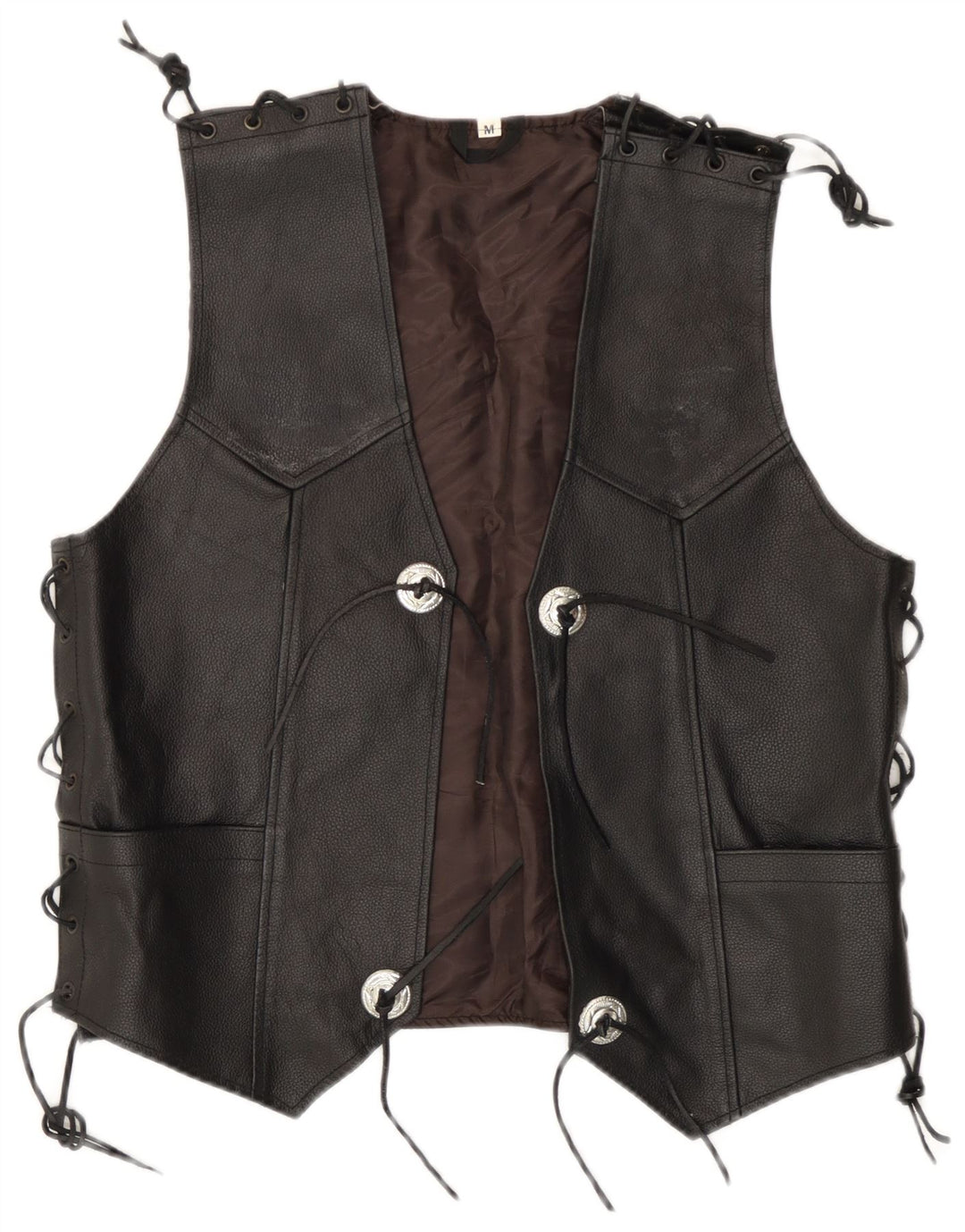Vintage hombres cuero chaleco medio negro biker