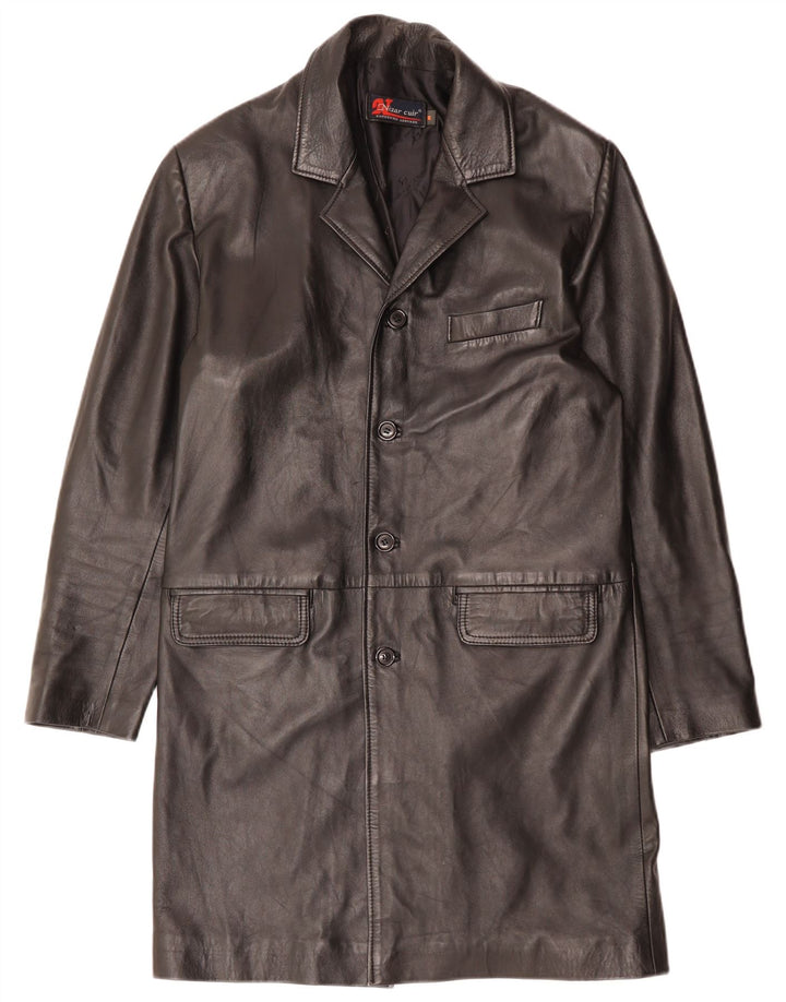 VINTAGE Abrigo de cuero para hombre Reino Unido 38 Cuero negro medio