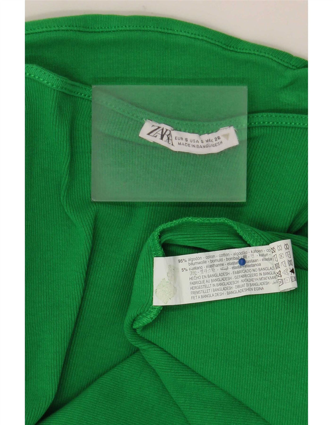 Zara Mujer Vestido Sin Tirantes UK 8 Pequeño Algodón Verde