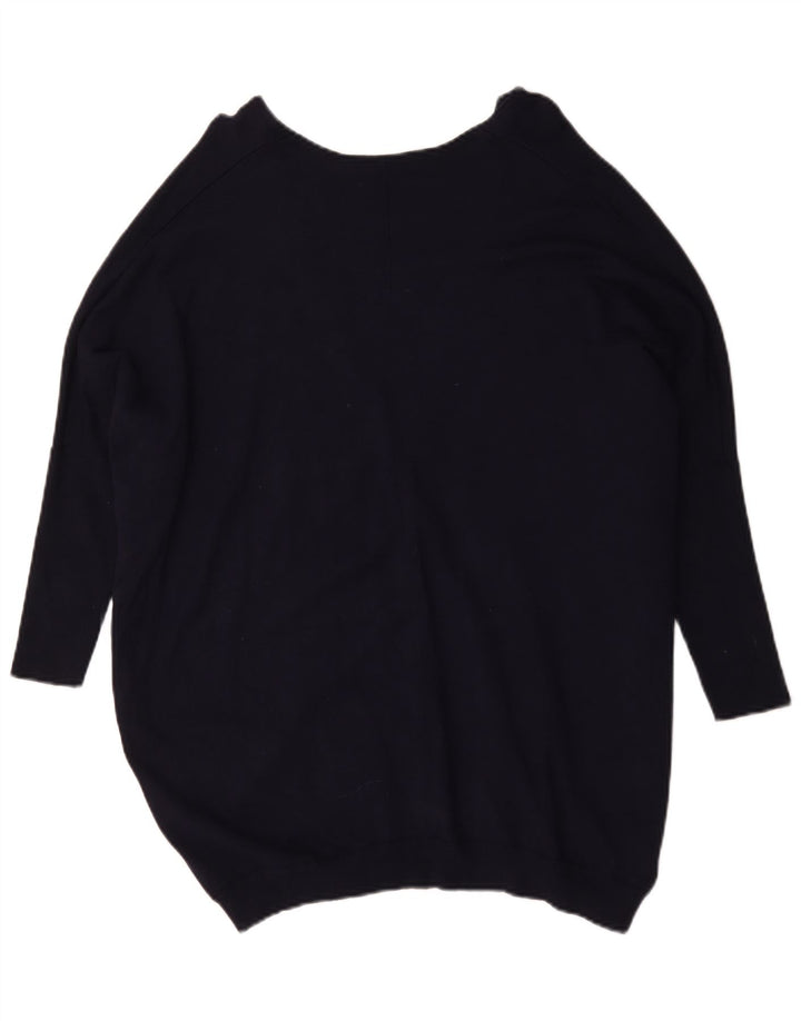 Zara Jersey oversize con cuello en V para mujer, talla 44, talla mediana, azul marino