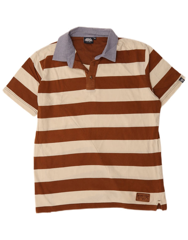 Weird Fish Polo de rugby para hombre XL Algodón a rayas marrón