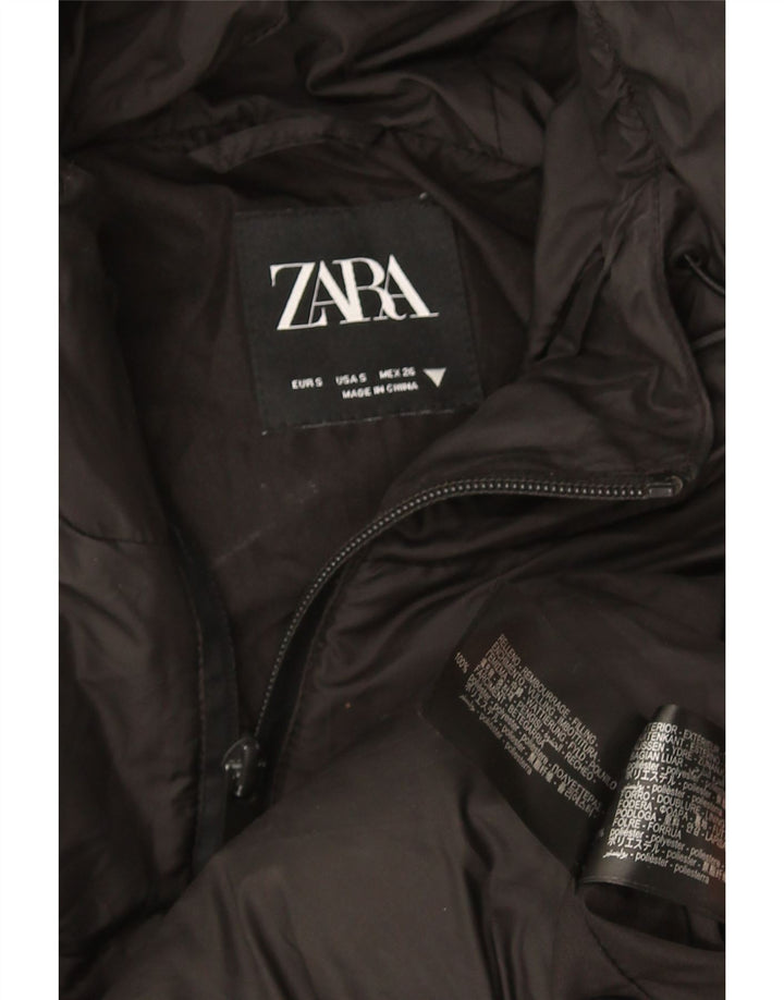 Zara Chaqueta Acolchada Extragrande Con Capucha Para Mujer UK 10 Small Poliéster Negro
