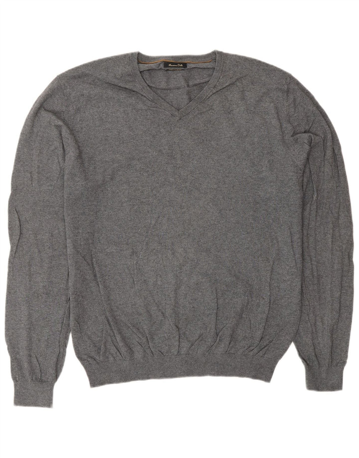 Massimo Dutti Jersey Hombre Cuello Pico XL Gris Algodón