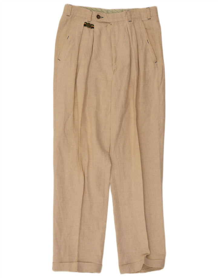 VINTAGE Pantalones de traje con clavijas para hombre IT 46 Pequeño W32 L31 Lino beige