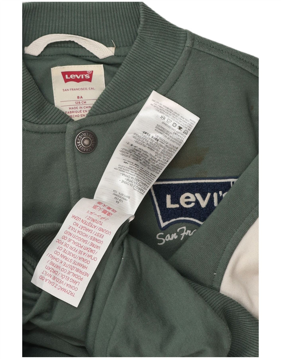 Levi's Chaqueta universitaria gráfica para niños 7-8 años Algodón color block verde