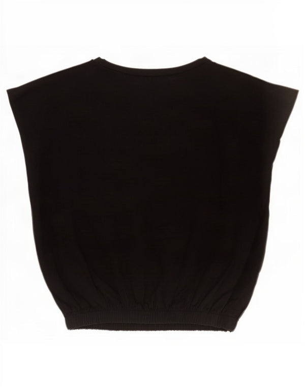 Zara Mujer Crop Blusa Top UK 46 Grande Algodón Negro
