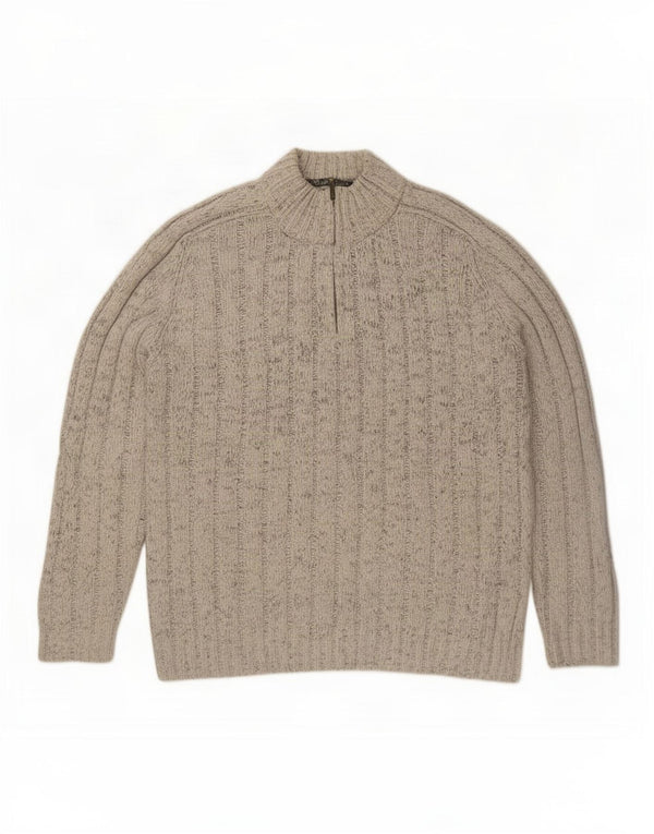 Marks & Spencer Jersey con cuello y cremallera para hombre, talla 2XL, lana moteada gris