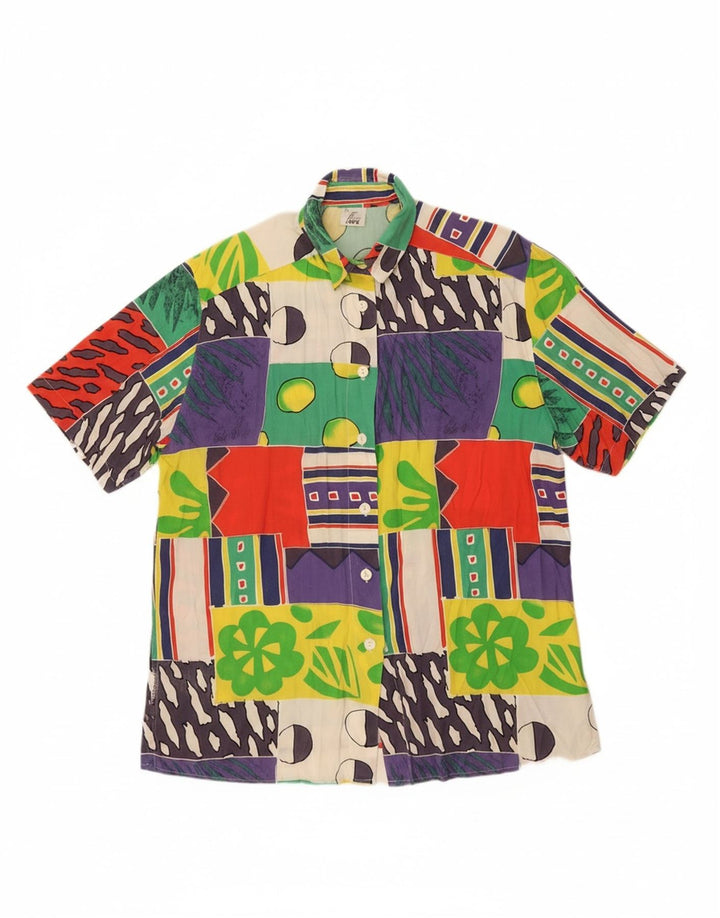 VINTAGE Womens Loose Fit Shirt EU 42 Large Multicoloured Patchwork