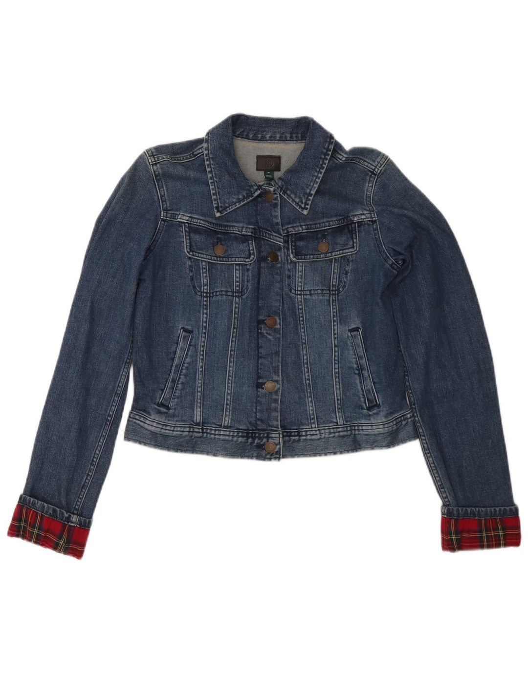 Ralph Lauren Chaqueta vaquera corta para mujer Reino Unido 12 Algodón a cuadros azul medio