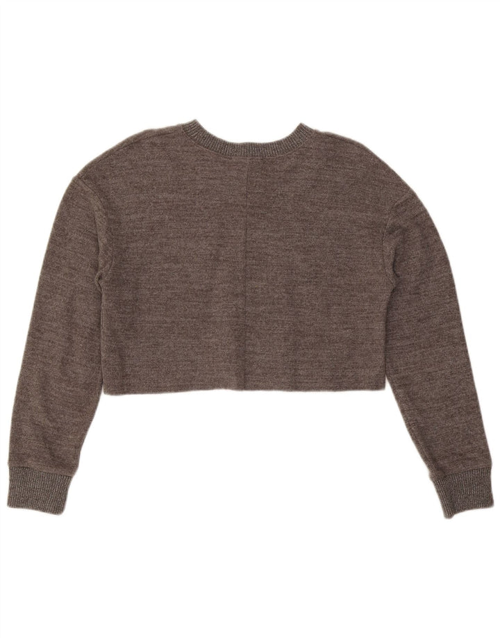 Zara Mujer Crop Top Manga Larga UK 10 Small Gris Moteado