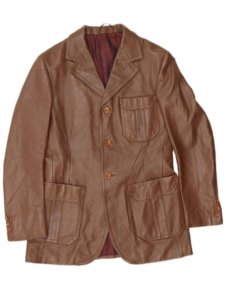 Vintage hombres 3 botones cuero Blazer chaqueta EU 50 ante marrón grande