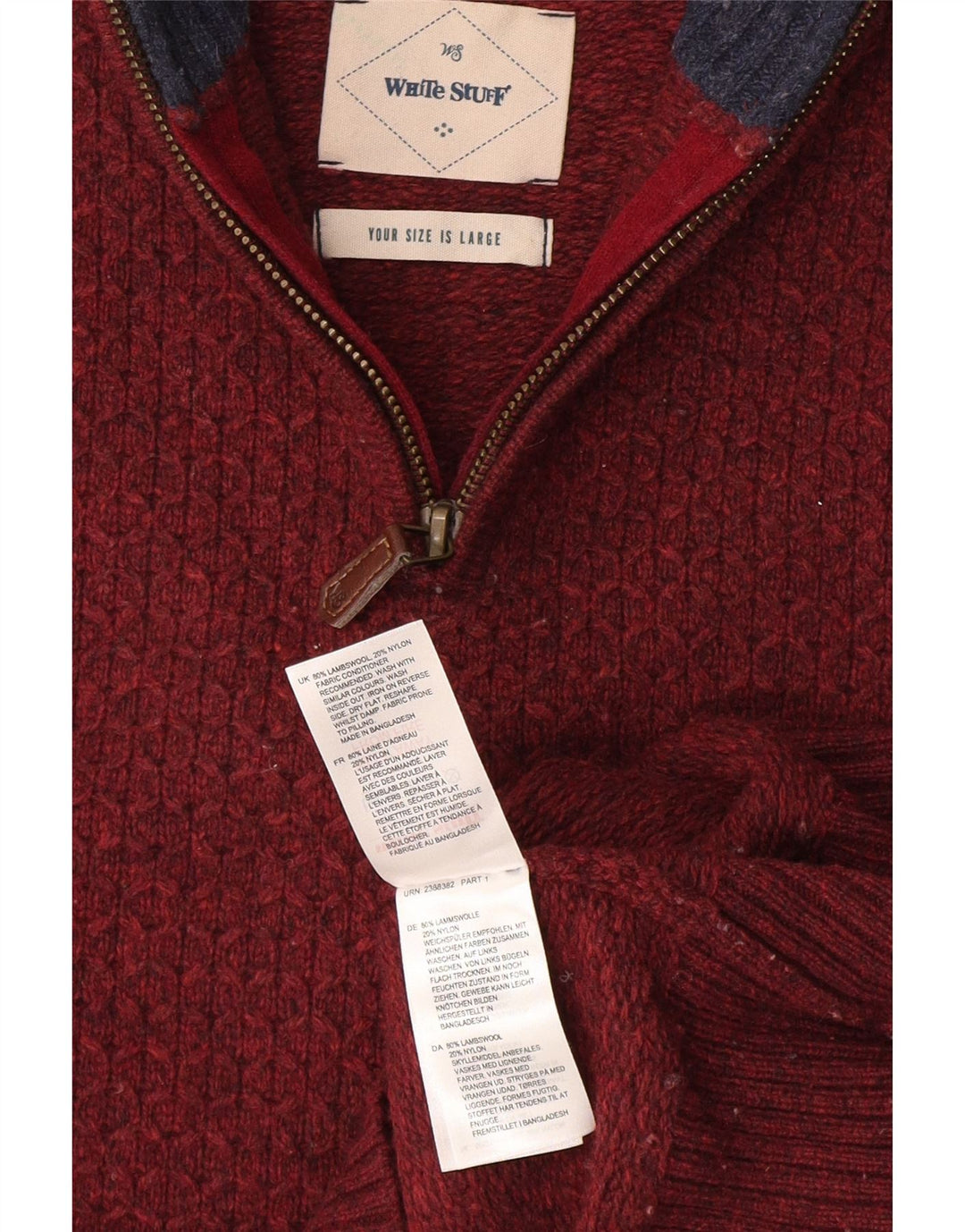 Jersey con cuello y cremallera para hombre de White Stuff, talla grande, de lana en color burdeos