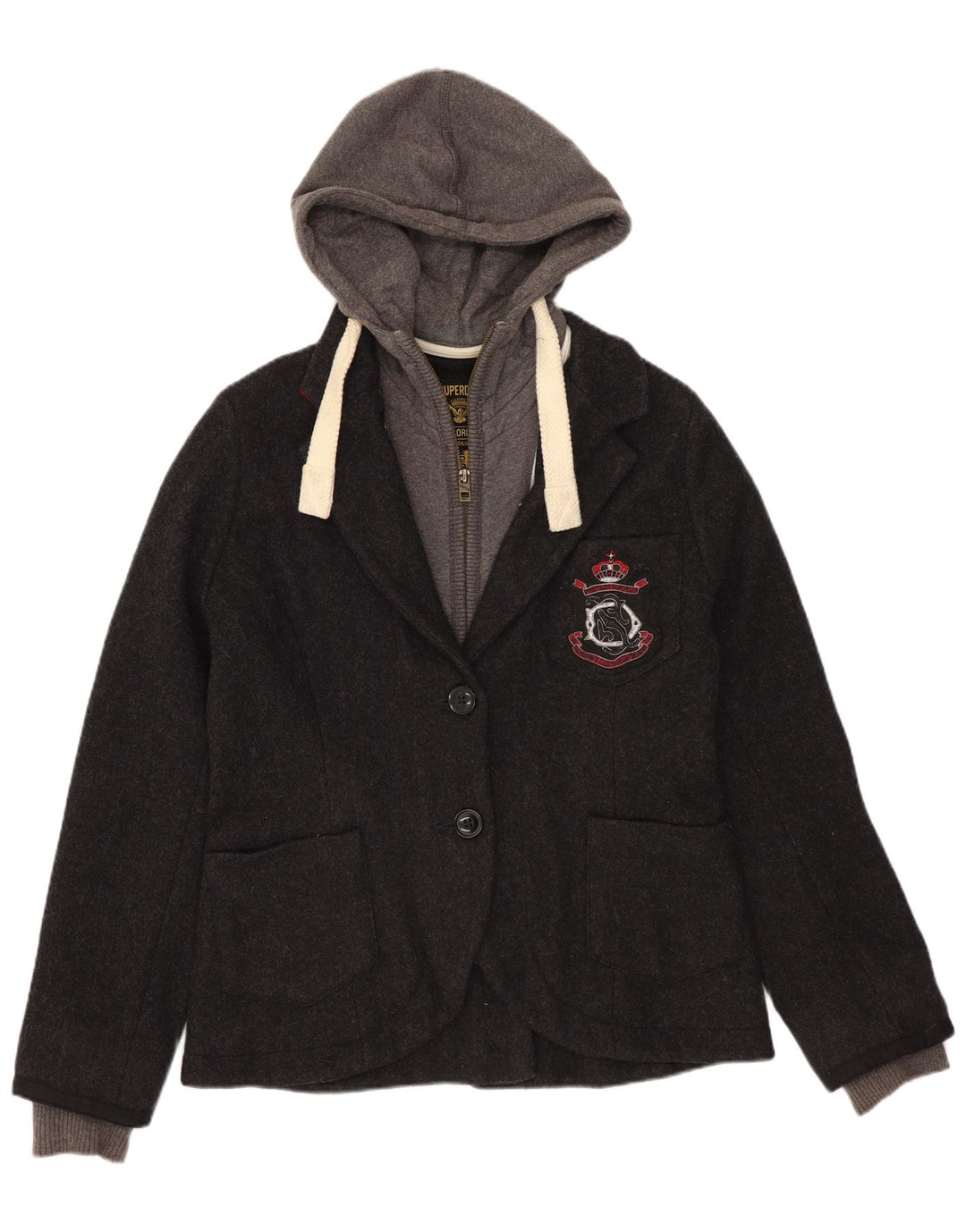 Superdry Chaqueta tipo blazer con capucha y 2 botones para niña 11-12 años Lana gris medio