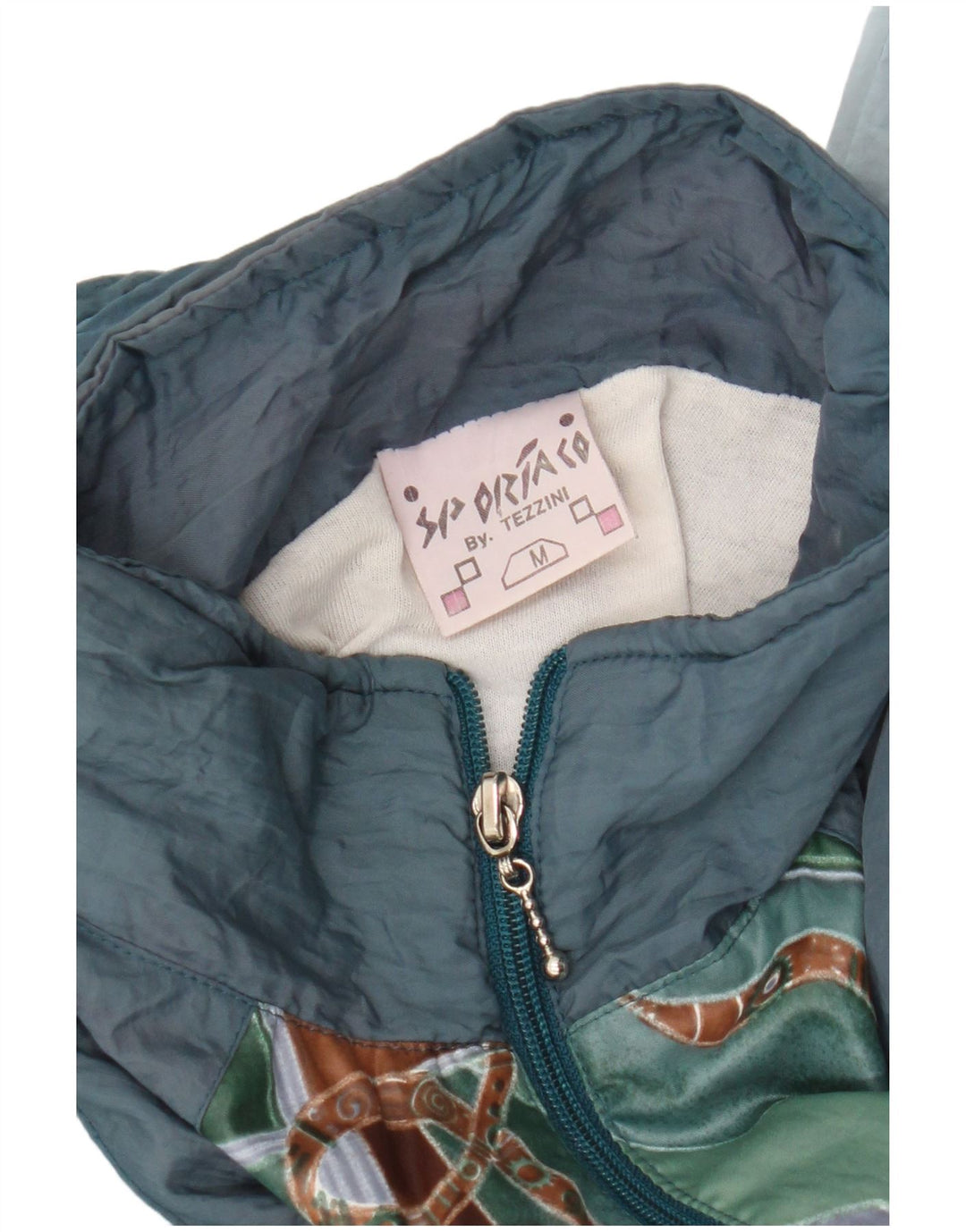 Vintage hombres chándal top chaqueta medio azul geométrico poliamida