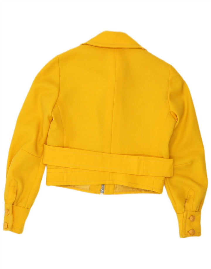 VINTAGE Mujer Crop Bomber Chaqueta Reino Unido 8 Pequeño Amarillo