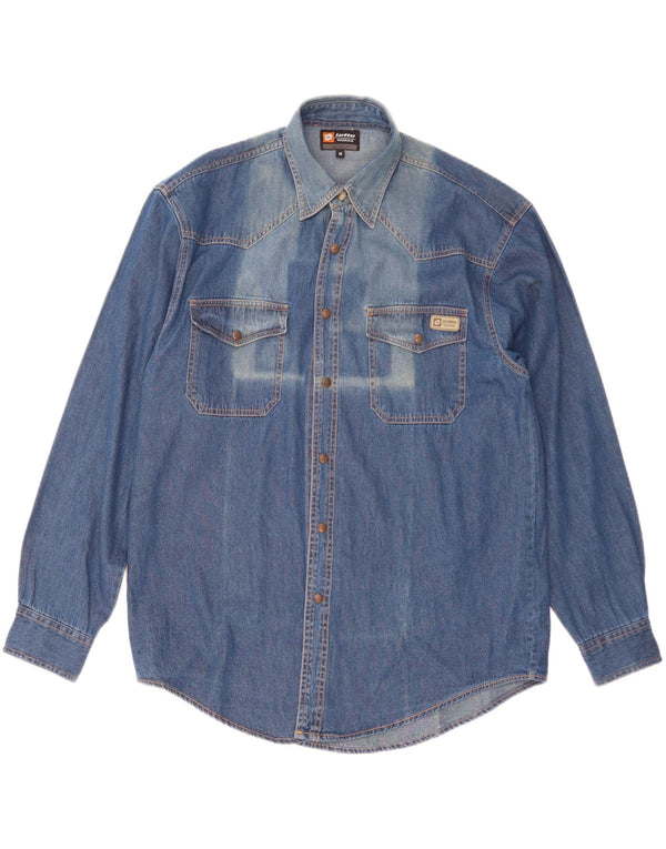 Lotto Camisa vaquera con lavado ácido para hombre Workwear Algodón azul medio