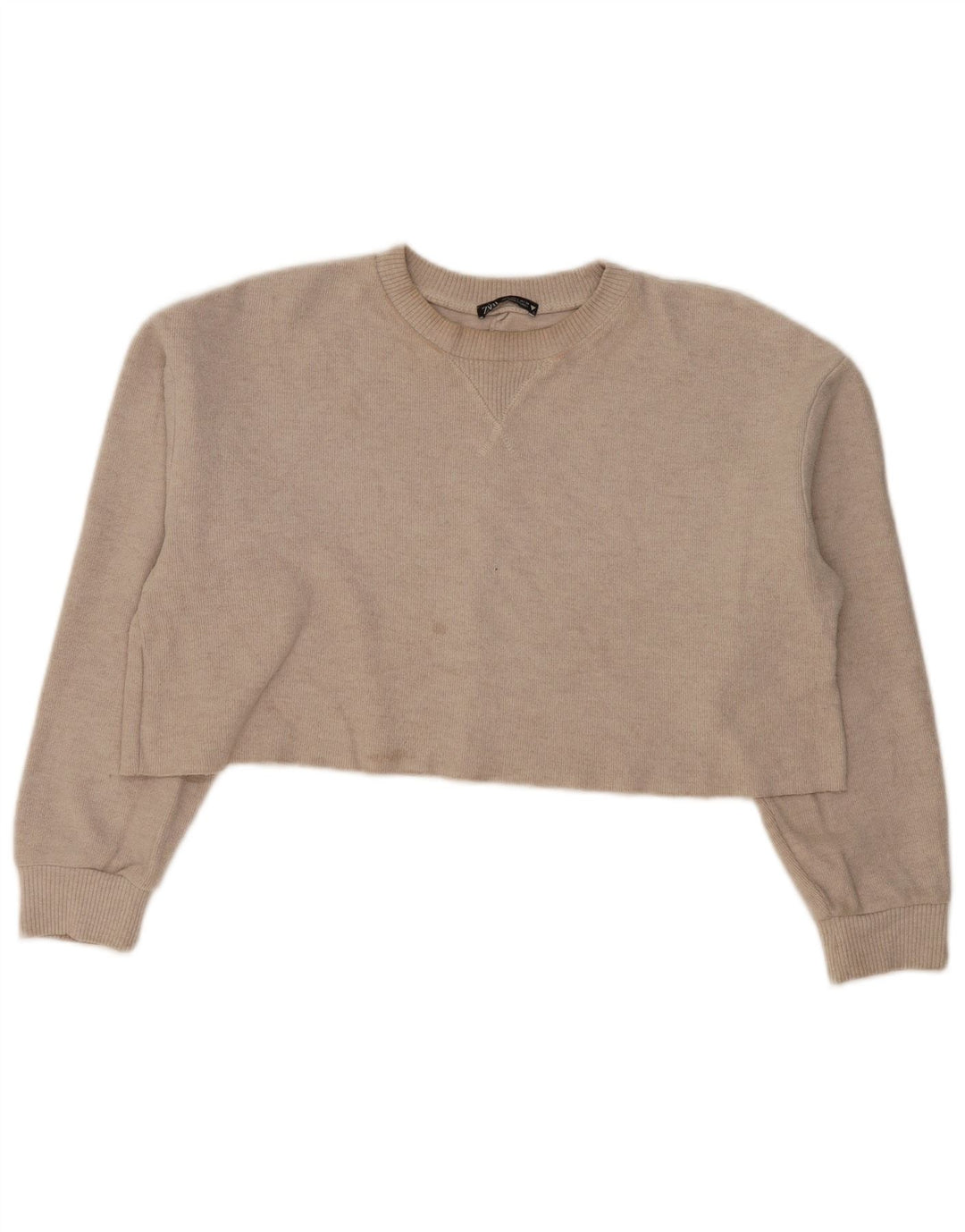 Zara Mujer Crop Sudadera Extragrande Jersey UK 46 Grande Poliéster Beige
