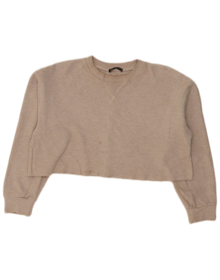 Zara Mujer Crop Sudadera Extragrande Jersey UK 46 Grande Poliéster Beige