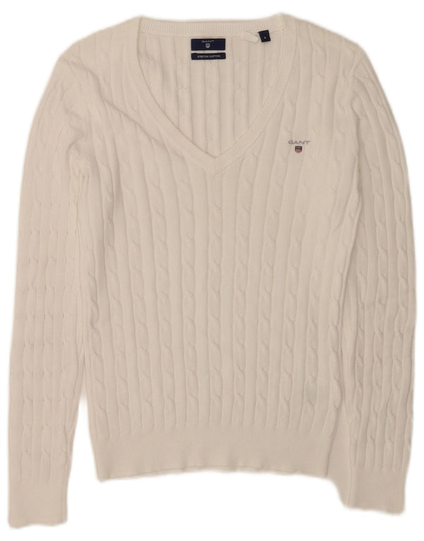 Gant Suéter con cuello en V para mujer UK 10 Small White Cotton